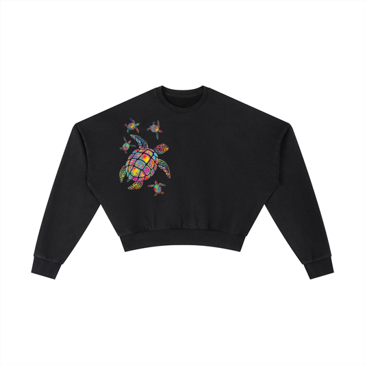 Mosaic Turtles Crop Sweatshirt