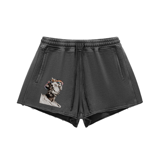 Snow Washed Raw Edge Drawstring Shorts