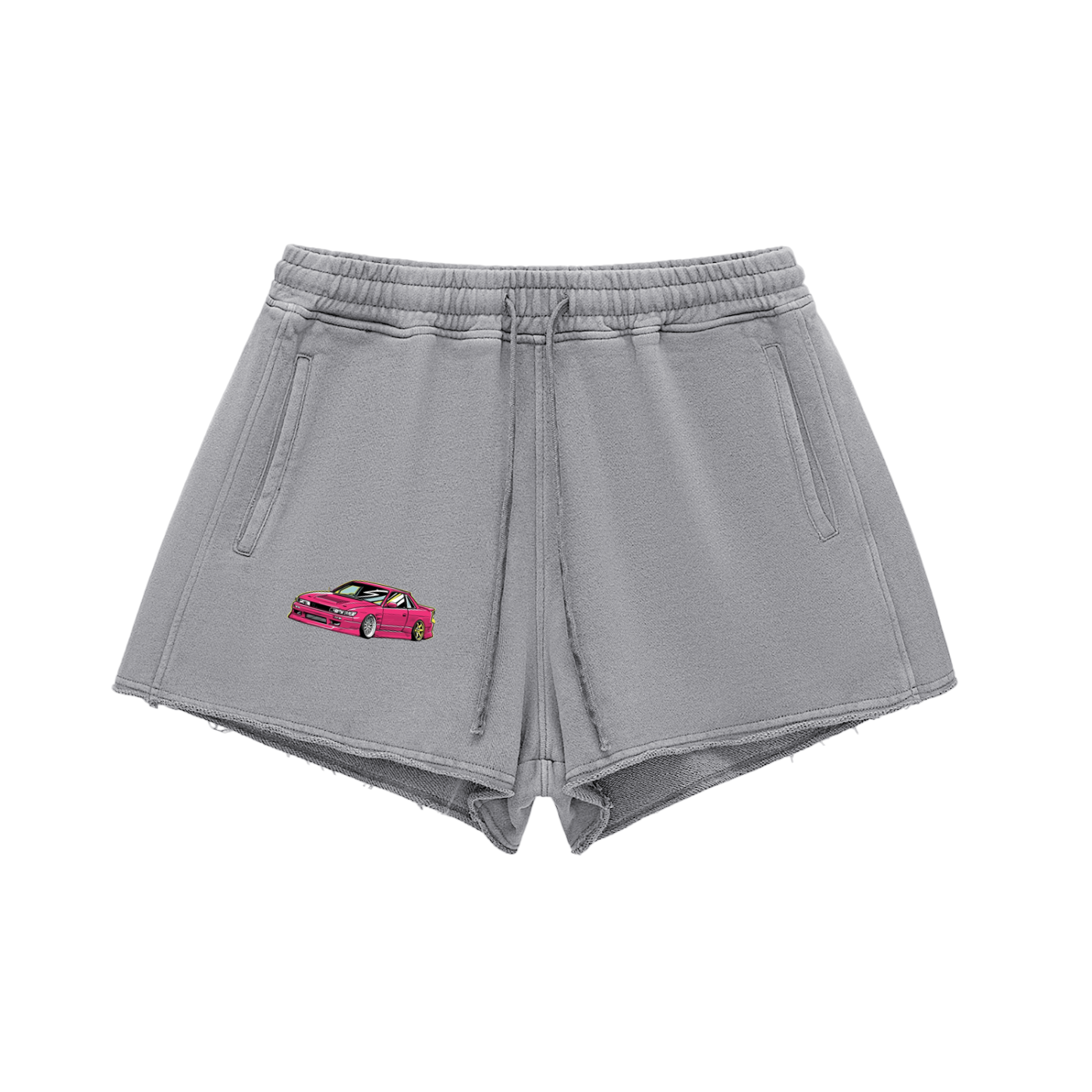 Snow Washed Raw Edge Drawstring Shorts