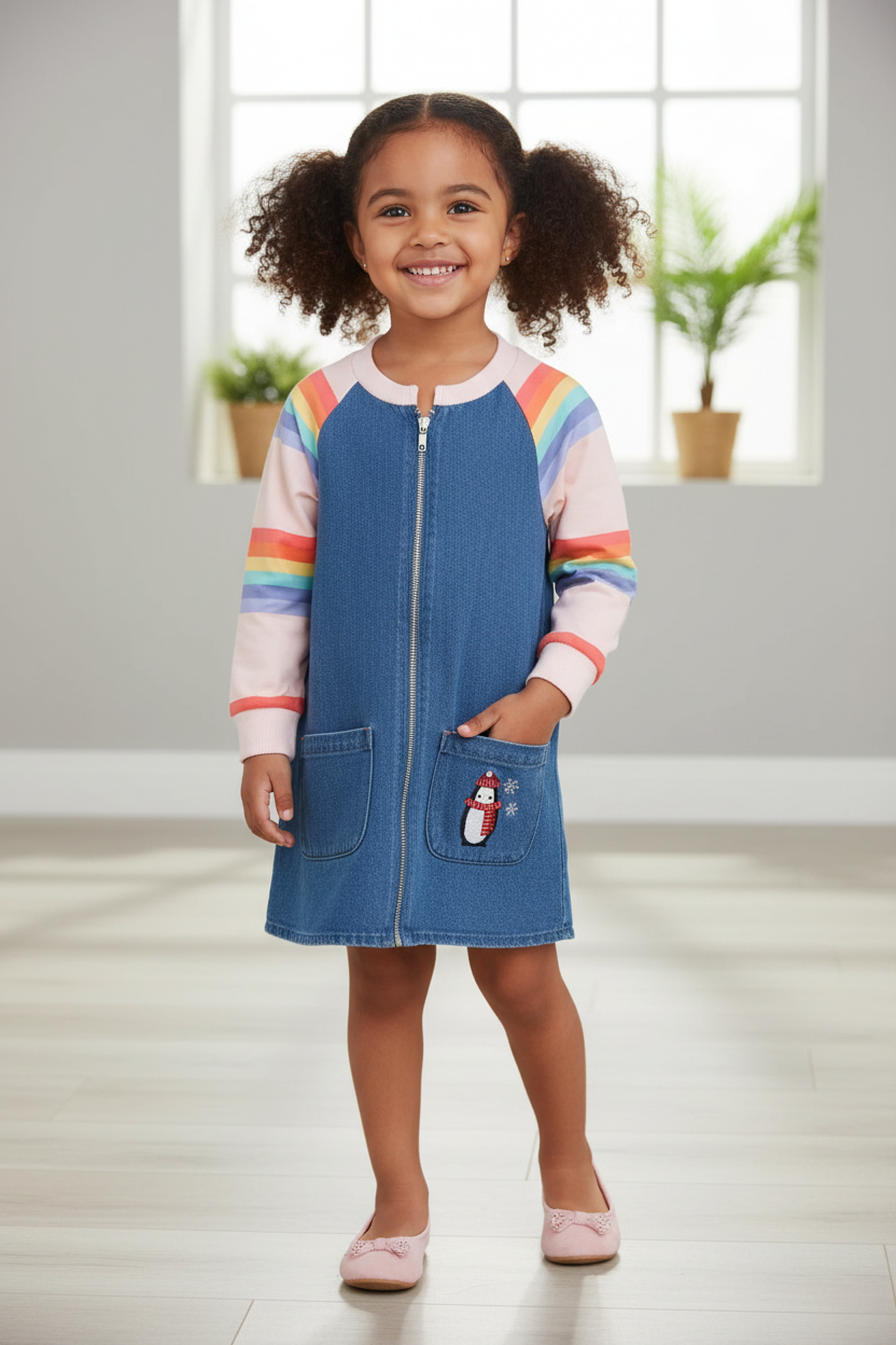 Rainbow Sleeve Denim Dress Model Mockup
